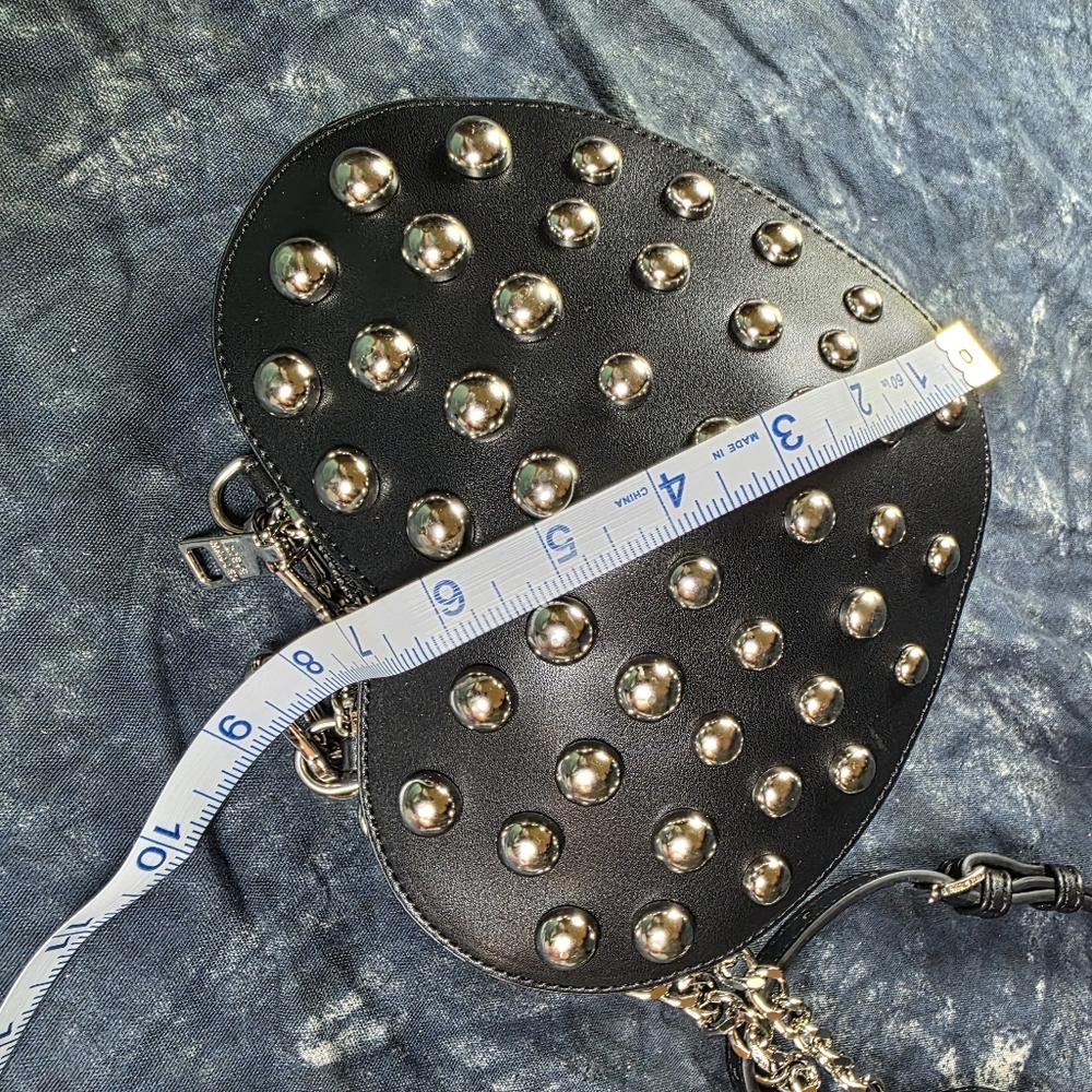 Steve Madden black shoulder strap heart shape purse with studs. - Picture 8 of 8